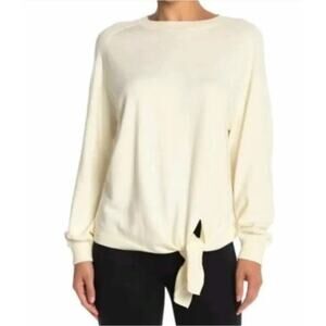 Vince Sweater Cotton Knit Crewneck Cream Tie Waist Size Small Womens